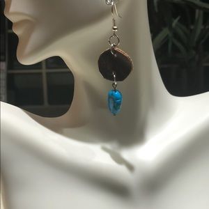 Brown leather and turquoise earrings